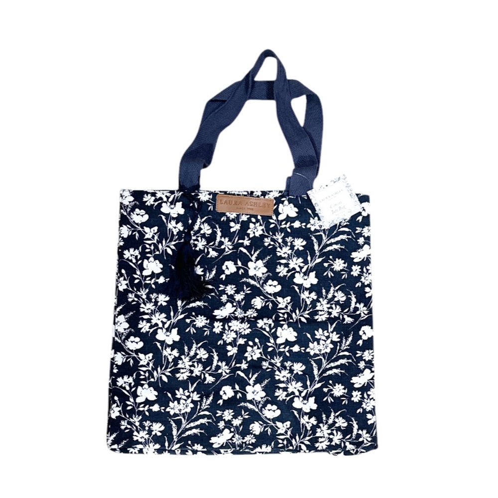 NEW Laura Ashley DARK NAVY BLUE FLORAL Design Reusable Tote